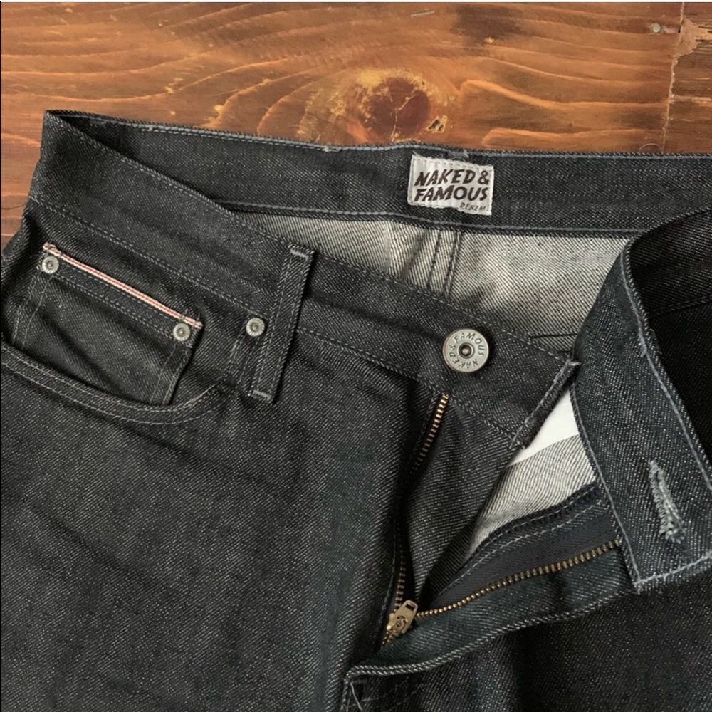 Naked & Famous black selvedge jeans Slim Guy